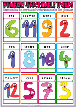 numbers esl vocabulary unscramble the words worksheet for kids