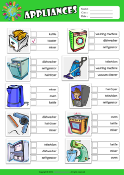 Appliances ESL Multiple Choice Worksheet For Kids