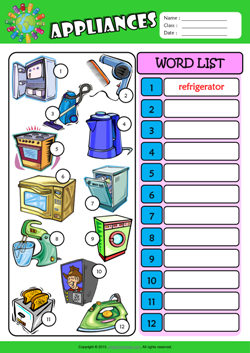 Kitchen Appliances ESL Vocabulary Worksheets