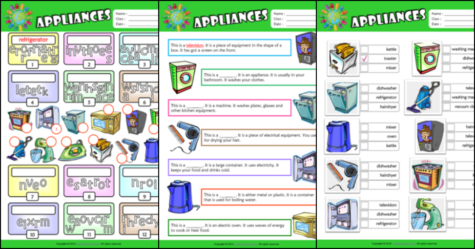 Appliances ESL Printable Worksheets For Kids 2