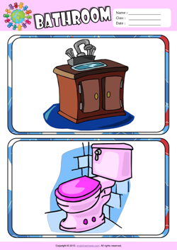 Bathroom ESL Flashcards Set for Kids