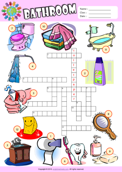 Bathroom Crossword Puzzle ESL Vocabulary Worksheet
