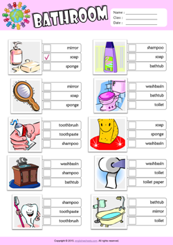 Bathroom ESL Multiple Choice Worksheet For Kids