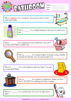 Bathroom Find the Words ESL Vocabulary Worksheet