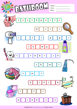 Bathroom ESL Printable Worksheets For Kids 2