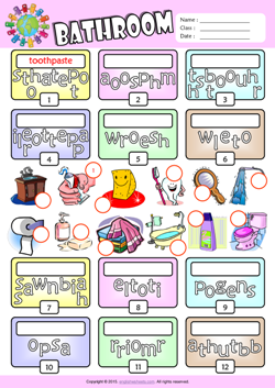 Bathroom ESL Printable Worksheets For Kids 2
