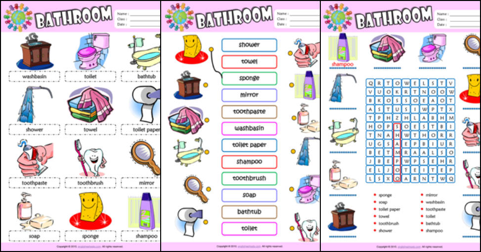 bathroom esl printable worksheets for kids 1