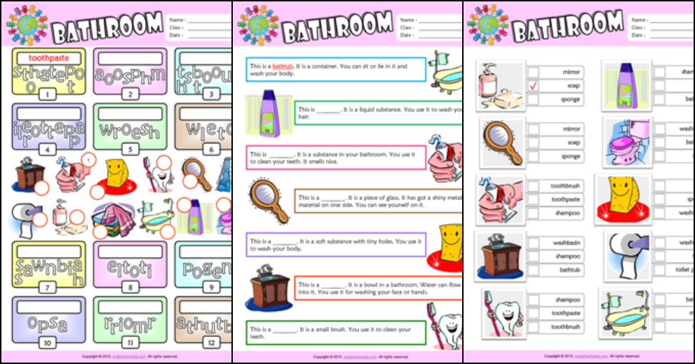 Bathroom ESL Printable Worksheets For Kids 2