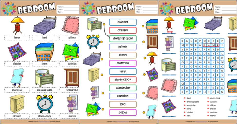 Bedroom ESL Printable Worksheets For Kids 1