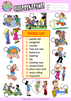 Children Games Number the Pictures ESL Vocabulary Worksheet