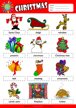 Christmas Picture Dictionary ESL Vocabulary Worksheet