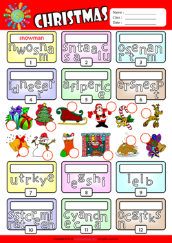 Christmas Unscramble Words ESL Vocabulary Worksheet
