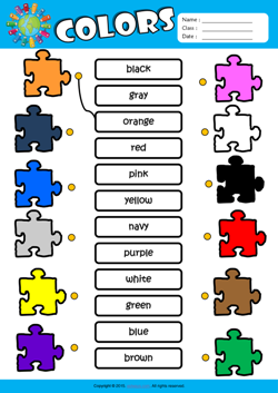 colors esl vocabulary matching exercise worksheet for kids