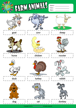 Farm Animals Picture Dictionary ESL Vocabulary Worksheet
