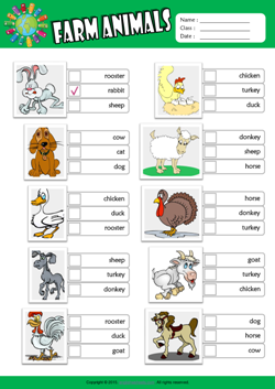 Farm Animals ESL Multiple Choice Worksheet For Kids