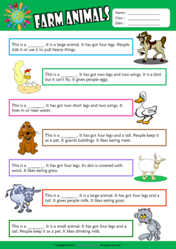 Farm Animals Find the Words ESL Vocabulary Worksheet
