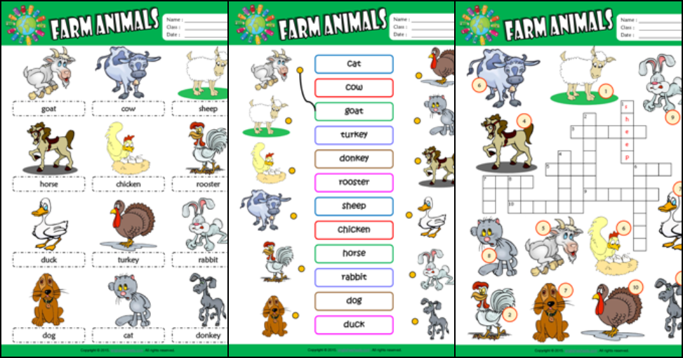 Farm Animals ESL Printable Worksheets For Kids 1
