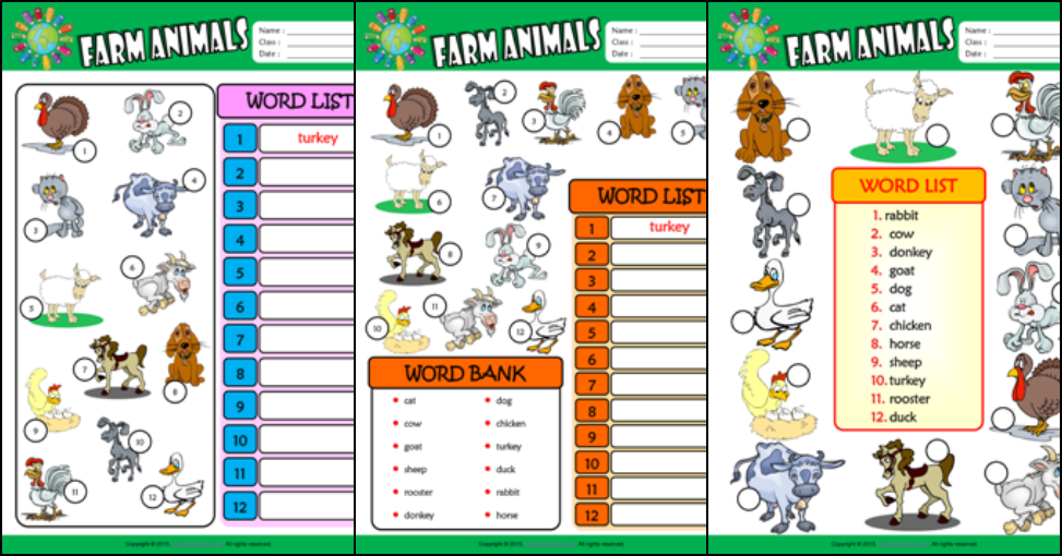Farm Animals ESL Printable Worksheets For Kids 3