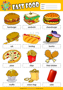 Fast Food Picture Dictionary ESL Vocabulary Worksheet