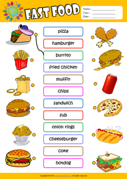 Fast Food ESL Matching Exercise Worksheet For Kids