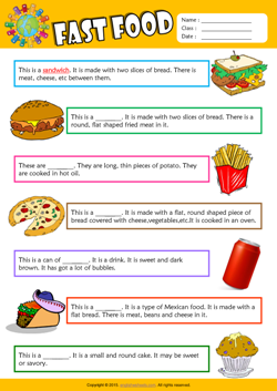Fast Food Find the Words ESL Vocabulary Worksheet