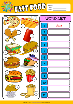 Fast Food Write the Words ESL Vocabulary Worksheet