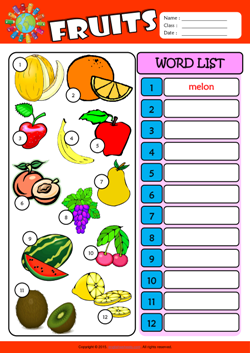 Fruits Write the Words ESL Vocabulary Worksheet