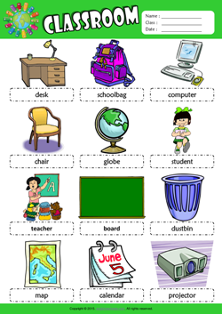 Classroom Picture Dictionary ESL Vocabulary Worksheet