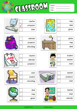 Classroom ESL Multiple Choice Worksheet For Kids