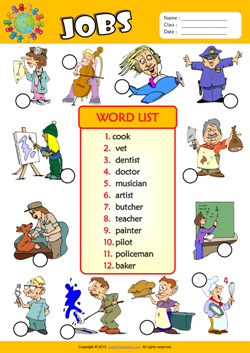 Jobs Number the Pictures ESL Vocabulary Worksheet