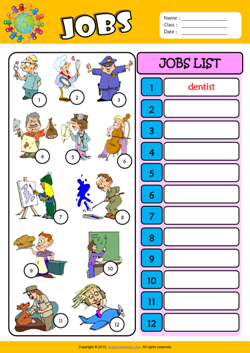 Jobs Write the Words ESL Vocabulary Worksheet