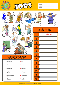 Jobs ESL Find and Write the Words Worksheet For Kids