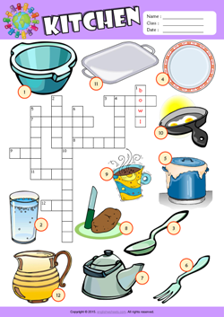 Kitchen Crossword Puzzle ESL Vocabulary Worksheet