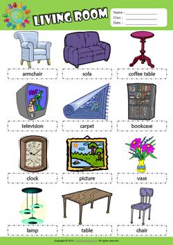 Living Room Picture Dictionary ESL Vocabulary Worksheet