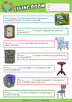 living room find the words esl vocabulary worksheet