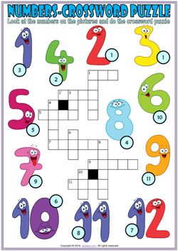 numbers esl vocabulary crossword puzzle worksheet for kids
