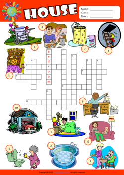 Parts of a House Crossword Puzzle ESL Vocabulary Worksheet