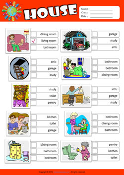 Parts of a House ESL Multiple Choice Worksheet For Kids