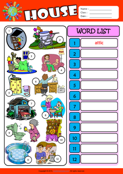 Parts of a House Write the Words ESL Vocabulary Worksheet