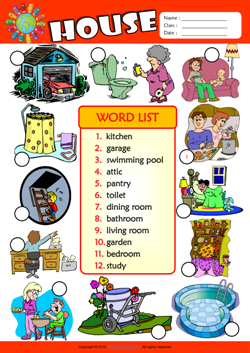 Parts of a House ESL Printable Worksheets For Kids 3