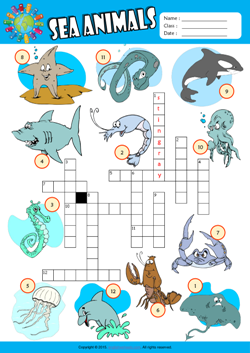 Sea Animals Crossword Puzzle ESL Vocabulary Worksheet