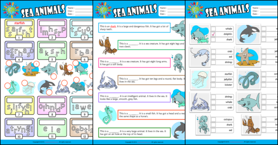 Sea Animals ESL Printable Worksheets For Kids 2