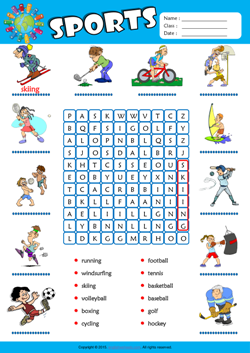Sports Word Search Puzzle ESL Vocabulary Worksheet