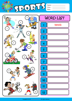 Sports Write the Words ESL Vocabulary Worksheet