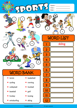 Sports ESL Find and Write the Words Worksheet For Kids
