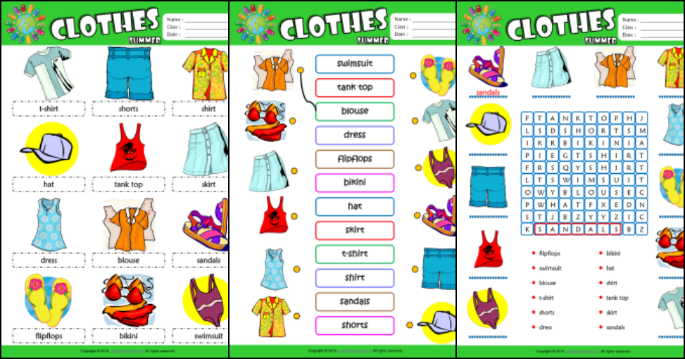 Summer Clothes ESL Vocabulary Find And Write The Words Worksheet