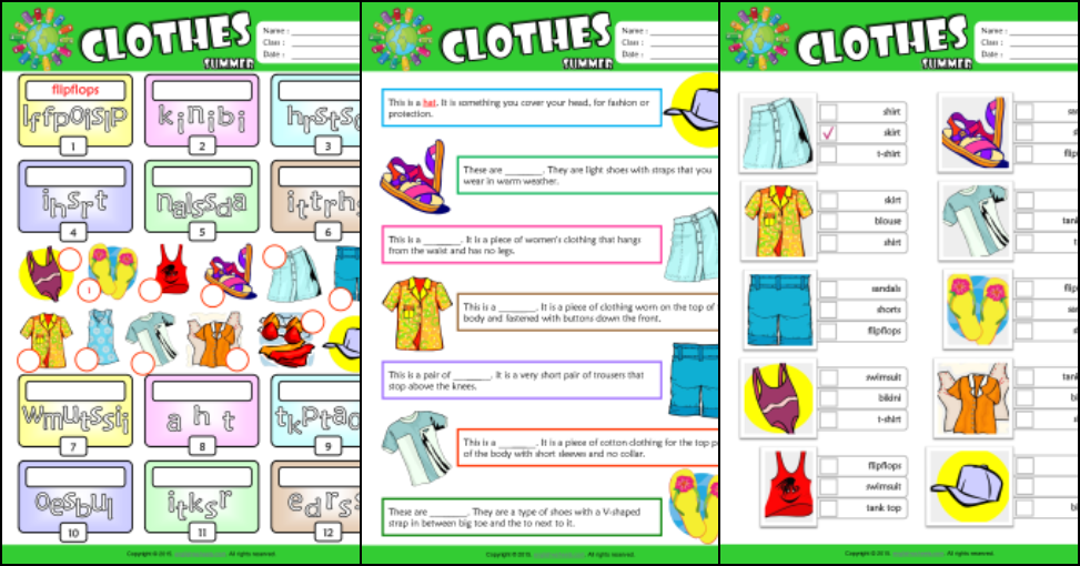 Summer Clothes Esl Printable Worksheets For Kids 2 My Summer Holidays