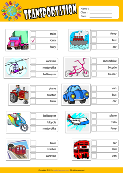 Transportation ESL Multiple Choice Worksheet For Kids