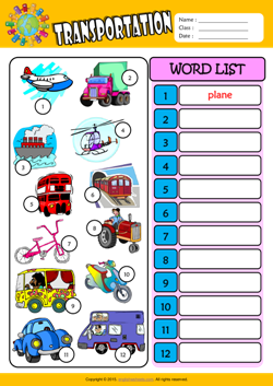 Transportation Write the Words ESL Vocabulary Worksheet