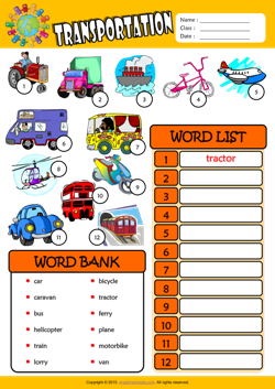 Transportation ESL Find and Write the Words Worksheet For Kids